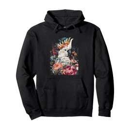 Moody Maximalist Cockatoo with Vintage Floral BIrd Artwork Pullover Hoodie
