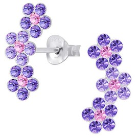 Children's Girls' Earrings Real 925 Sterling Silver with Zirconia Small Stud Earrings Flowers, 925 sterling silver and zirconia stones, Cubic Zirconia