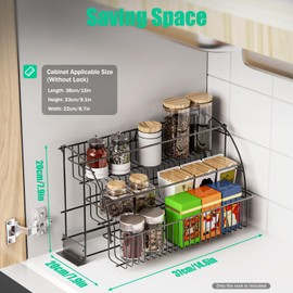 3-Tier Pull Down Cabinet Spice Rack Organizer,Metal Storage Shelf,Retractable Large Capacity Kitchen Storage Shelf Organizer for Kitchen Cabinet Cupboard Pantry
