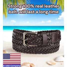F&L CLASSIC Leather Braided Belts for Men - Mens Casual Woven Leather Belt for Dress Pants,brown,bra110,Size 40