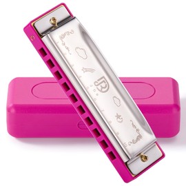 JDR Blues Harmonica Key of C, Mouth Organ 10 Hole 20 Tone with Case, Blues Armonica for Adults Professional Player Beginner Students Gifts Friends Teacher Parents|Pink