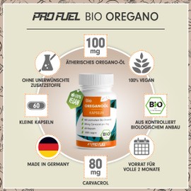 Organic Oregano Oil Capsules 60x - Optimal High Dose with 80 mg Carvacrol per Capsule - Greek Oregano Oil from Controlled Organic Cultivation - Laboratory Tested with Certificate - Storage Pack for 60