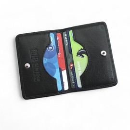 STARHIDE Ultra Slim Leather Cardholder for Men Women, RFID Blocking Minimalist Slim Leather Credit 4 Card Holder Case Bifold Wallet #120 (Black Blue)