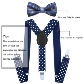 AWAYTR Child Kids Suspenders Bowtie Set - Adjustable Suspender Set for Boys and Girls(25Inches (3 Years to 6 Years),Navy blue Polka dot)