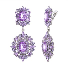EVER FAITH Women's Rhinestone Clip-on Earrings, Sparkly Crystal Art Deco Non Pierced Clip On Dangle Earrings Light Purple
