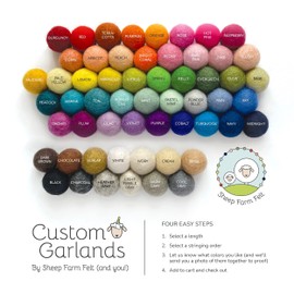 Custom Felt Ball Garland handmade by Sheep Farm Felt- You choose your colors, length, and how the pieces are spaced. 1 inch felt balls