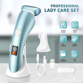 Ourcec Electric Razor for Women Bikini Legs Underarm Public Hairs Waterproof Electric Shaver Trimmer with Detachable Head LCD Display