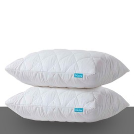 Pillow Protectors 2 Pack White, Anti Allergy Zipped Pillowcase Protectors, Machine Washable Quilted Pillow Covers, Soft & Breathable Microfiber - 50 x 75cm
