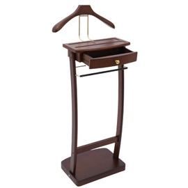 RocoReny Men's Wood Valet Stand, Freestanding Clothes Stand with Drawer ＆ Sturdy Base, Suit Hanger Stand for Office Living Room Bed Room (Walnut Color)