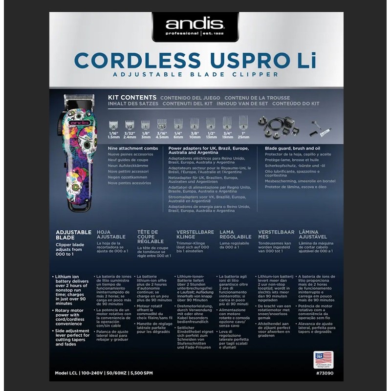 ANDIS Cordless US Pro Li Clipper - Sugar Skull Design