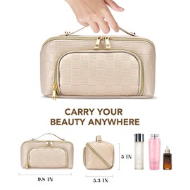 Lidxfeo Cosmetic Organiser Toiletry Bag with Zip, Makeup Bag, Large Capacity, Portable Cosmetic Bag, Women's Makeup Bag, Aesthetic, Suitable as a Gift for Girls and Mothers, beige, Modern