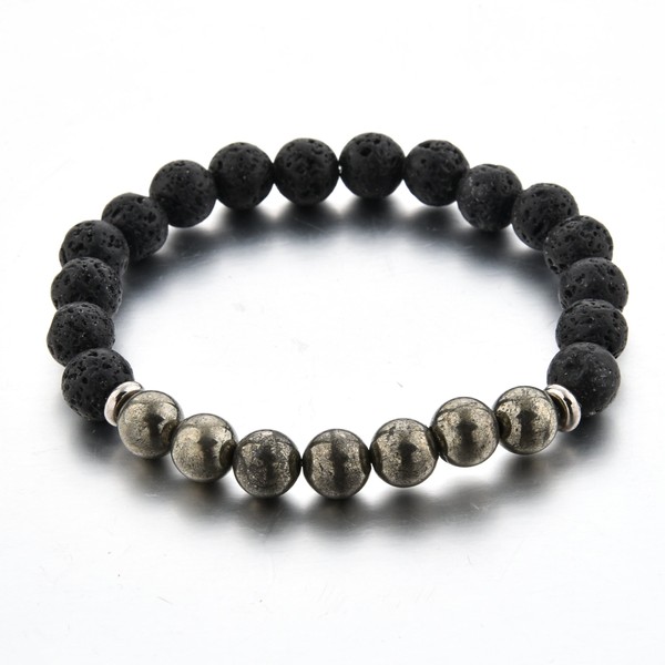 Mystiqs Deluxe Edition Lava Rock & Pyrite Beaded Bracelet Essential Oil Diffuser for Men,Women + FREE Aromatherapy E-book Ideal for Anti-Stress or Anti-Anxiety