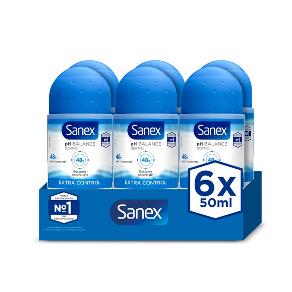 Sanex Dermo Extra Control Roll-On Deodorant 50 ml Pack of 6