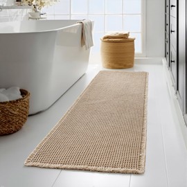 KGORGE Waffle Bathroom Rug, Large Super Absorbent Non Slip Washable Bathroom Rugs Decor, Boho Quick Dry Rubber Backed Bath Mat for Shower Toilet Hallway Hotel, Brown, 24" W X 72" L 1pc
