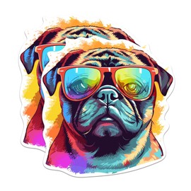 (2 Pack) Pug Dog Stickers - Pug with Sunglasses - Choose FromOver 100 Dog Breeds - 5 Inches On Longest Side - Premium Vinyl - Made in USA - BMCS0388