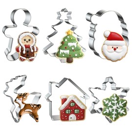 6 Pack Cookie Cutters - Christmas Cookie Cutters, Holiday Cookie Cutters Christmas Baking Supplies, Gingerbread Men, Christmas Tree, Christmas House, Santa Face, Snowflake, Reindeer