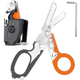 Trauma Shears, 6-in-1 Multi-function Foldable Emergency Shears With Compatible Holster, Outdoor Camping Rescue Tools (Black/Orange)
