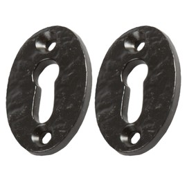 2X Black 35mm x 50mm Rustic Escutcheon Plate - Cast Iron Antique Vintage Style Key Hole Keyhole Cover - by Hammer & Tongs