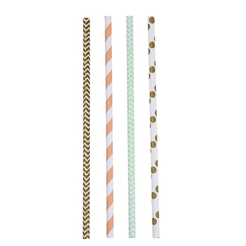 Flower Paper Straws, Organic Paper Straws, Pack of 100, Gold,