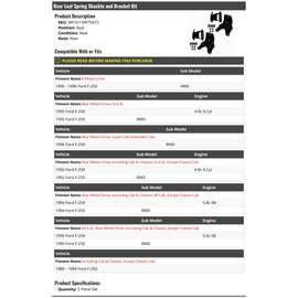 Marketplace Auto Parts Rear Leaf Spring Shackle and Bracket Kit 2 Piece Set - Compatible with 1980-1996 Ford F-250