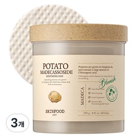 Skinfood Potato Madecassoside Soothing Pads 250g, 3 pieces, 60 sheets / 스킨푸드 포테이토 마데카소사이드 수딩 패드 250g, 3개, 60매입