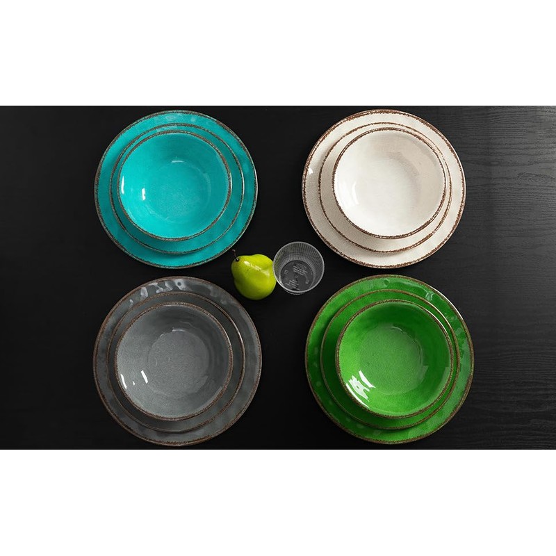 LEHAHA Farmhouse White Melamine Plates and Bowls Set, White dishes