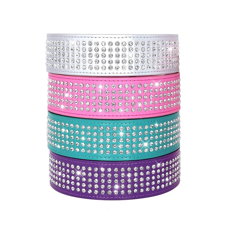 BTDCFY Rhinestones Dog Collars-2" Wide Crystal Diamonds Studded PU Leather