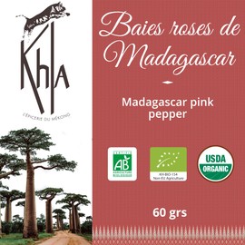 Khla - Pink Pepper 60 g - Organic Certified - Peppercorns Whole from Madagascar - Pink Berries - Premium Quality - Bourbon Pepper - Sweet & Fruity Taste - Direct from the Producer