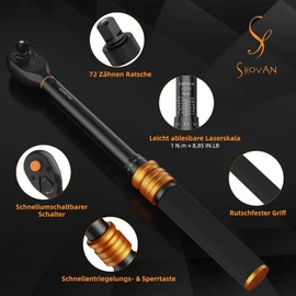 Torque Wrench 3/8 Inch, 72 Teeth Reversible Ratchet Head, 5-60 Nm Torque Wrench Set for Bicycle, Motorcycle and Car Spark Plug Change, with 3/8 Inch to 1/4 Inch Adapter, 3/8 Inch Universal Joint, 75