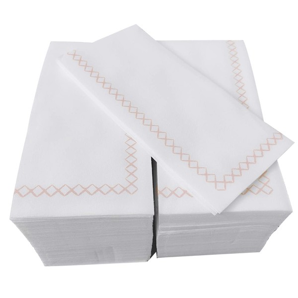 JINYUDOME Decorative Disposable Napkins, 100 Finen Feel Guest Towels for Kitchen, Bathroom, Parties, Weddings, Dinners or Events, Rose Gold