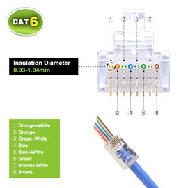 VCE UL Listed Cat6 Sheiled RJ45 Pass Through Connectors Paquete de 100 unidades, RJ45 8P8C Cat 6/Cat 5e Conector End 3 Prong Ethernet Conector modular chapado en oro para cable de red STP/FTP sólido o