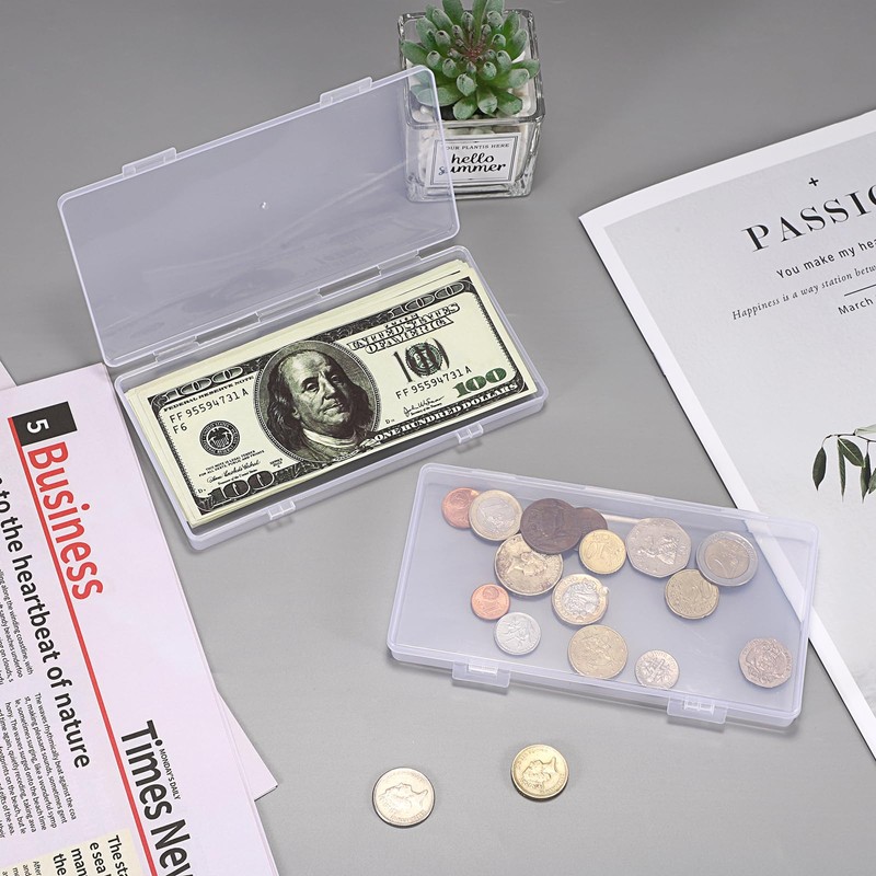 Hipiwe 2 Pack Plastic Cash Box Clear Currency Tray Rectangular