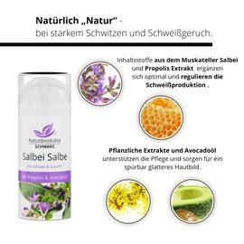 Naturprodukte Schwarz - Sage ointment with propolis tincture and avocado oil - for blemished skin, pimples, blackheads as well as excessive odour formation and sweating on the body