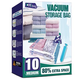 Vacuum Storage Bags, 10 Medium Space Saver Vacuum Seal Bags, Space Bags, Vacuum Sealer Bags for Clothes with Travel Hand Pump (10M)