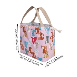 Enyuwlcm Mini Lunch Tote Pouch Reusable Small Cute Lunch Bag with Drawstring Suitable for Girls Women Cat Pink