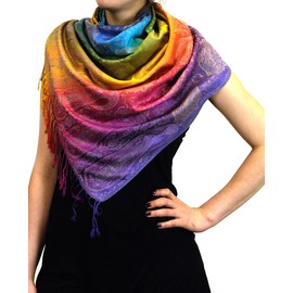 NYFASHION101 Elegant Colorful Paisley Soft Pashmina Scarf Shawl Wrap NBH1401Y - Rainbow 03
