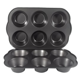 Bakexcel Non-Stick Jumbo Muffin Pans, 3.5" 6-Cup Set of 2 Baking Pans, Heavy Duty Carbon Steel Tins for Extra-large Muffins & Cupcakes