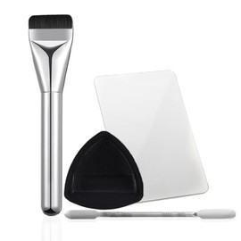 MozyVex 4 in 1 Makeup Palette Set Pro Steel Makeup Palette with Color Mixing Stick Foundation Brush and Powder Puff