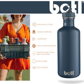 One Green Bottle - Water Bottle With Leakproof Straw Lid, Stainless Steel non-Insulated Bottle, BPA/BPS Free, Tough Canteen Bottle for Sports and Travel 1200ml - Slate Blue BOTL