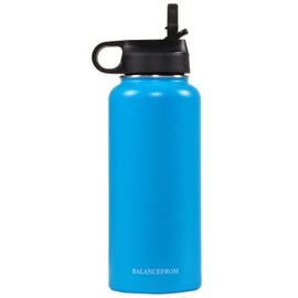 BalanceFrom Double-Wall Vacuum Insulated Stainless Steel Water Bottle, 3 Caps Included, Wide Mouth and Standard Mouth, Multiple Colors and Sizes, Pacific