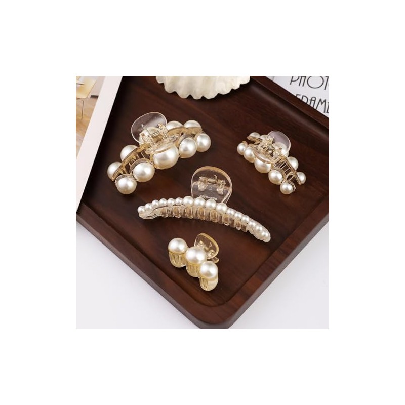 Triko 4 Pinzas para el Cabello Grandes con Perlas, Pinzas
