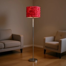 Red Roses In Bloom Acrylic Metal Floor Lamp 63 Inch Drum Shade Contemporary Design Residential UseColor: as Pic Color