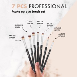 Make Up Eye Brush Set - Eyeshadow Eyeliner Blending Crease Kit - Best Choice 7 Piece Essentials - Pencil, Shader, Tapered, Definer - Vegan Synthetic Bristles That Last Longer, Apply Better Makeup & Make You Look Flawless