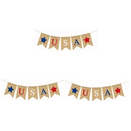 STOBAZA 3pcs 2m Usa Patriotic Burlap Flags Bunting Banner Independence Day Decor Fourth of July Celebration