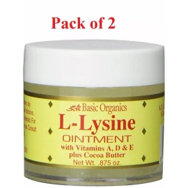 Basic Organics L Lysine Ointment Vitamins A D & E Cocoa Butter .875oz Pack of 2
