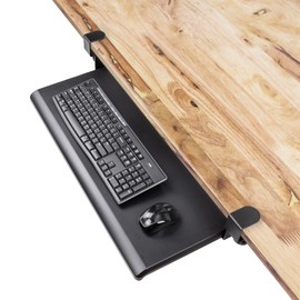 EHO Under Desk Keyboard Tray, Large 27.5" x 12.2" Slide-Out Clamp-On Drawer with Steel C-Clamps, Ergonomic Platform Fits Full-Size Keyboard and Mouse, Tool-Free Installation, TAA-Compliant