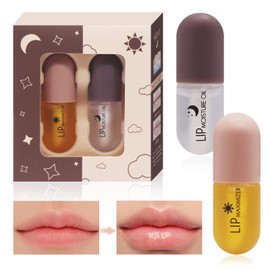 Lip Plumper Set, Lip Booster, Lip Enhancer, Day and Night Double Effect Natural Lip Enhancer, Moisturises and Reduces Lip Wrinkles, Stay Fuller and Hydrated