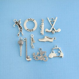 Unbranded Golf Charm Collection Antique Silver Tone 10 Charms - COL040
