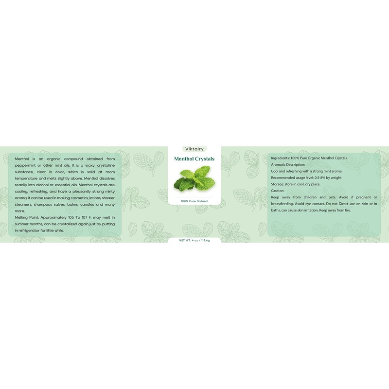 Viktairy Menthol Crystals 4 oz, 100% Pure Organic Mint Crystals