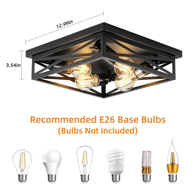 DIKAIDA 4-Light Flush Mount Ceiling Light Fixture, Kitchen Lights, Black